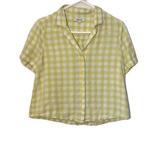 Madewell Cotton-Linen Boxy Camp Shirt Gingham Check Short Sleeve Blouse Size M
